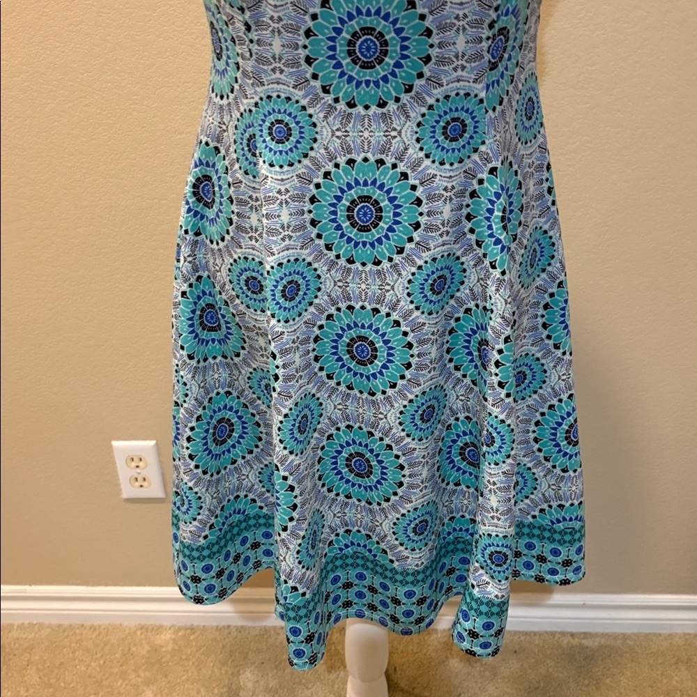 Liz Claiborne Teal and Navy Geometric Midi Dress-Size 10 - Picture 6 of 13